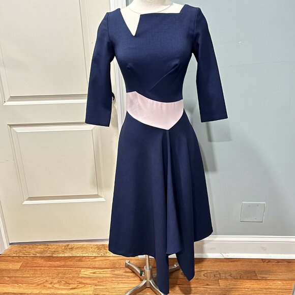 Nora Gardner Contrast Waistband Pinto Midi Dress - /Navy Multi - L - Picture 2 of 5